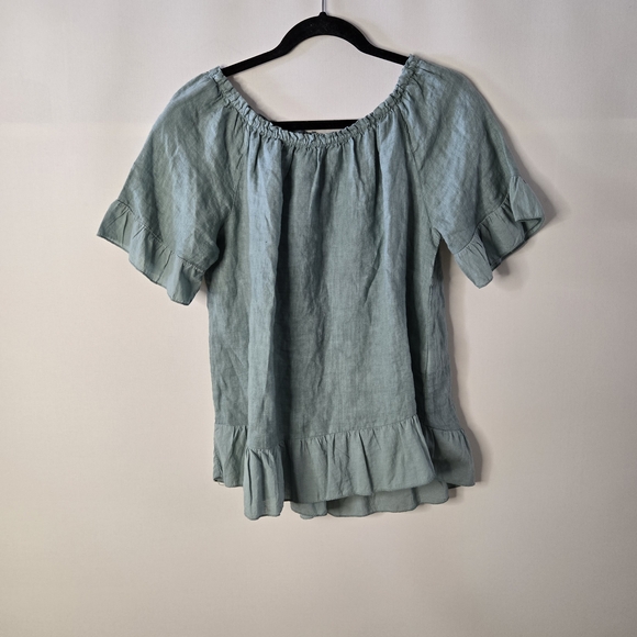 Terzo Millennio Tops - TERZO MILLENNIO sage Green Women's Size L 100% LINEN Babydoll Crop Tunic